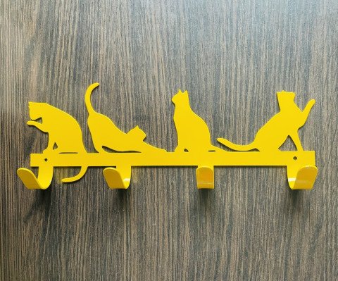 Вішак настінний, ключниця «Коти», 4 гачки, жовтий